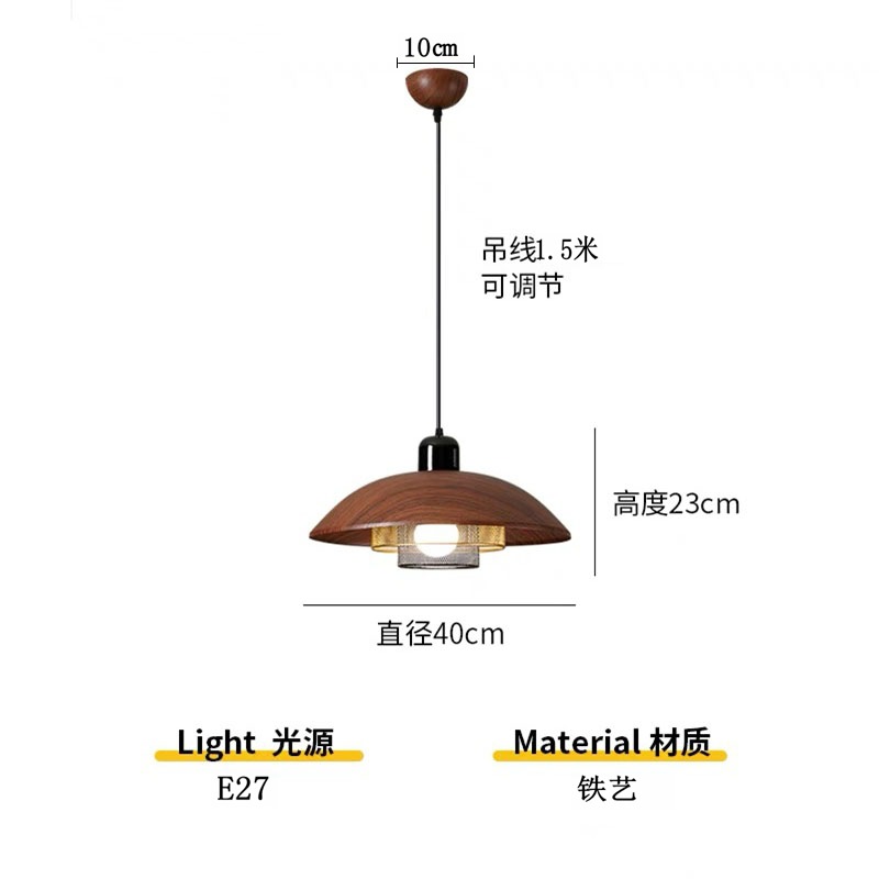 Lámpara de comedor creativa de grano de madera de nogal retro