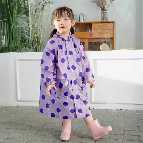 Japan's light and breathable purple polka dot children's raincoat baby full body long poncho kindergarten student waterproof jacket
