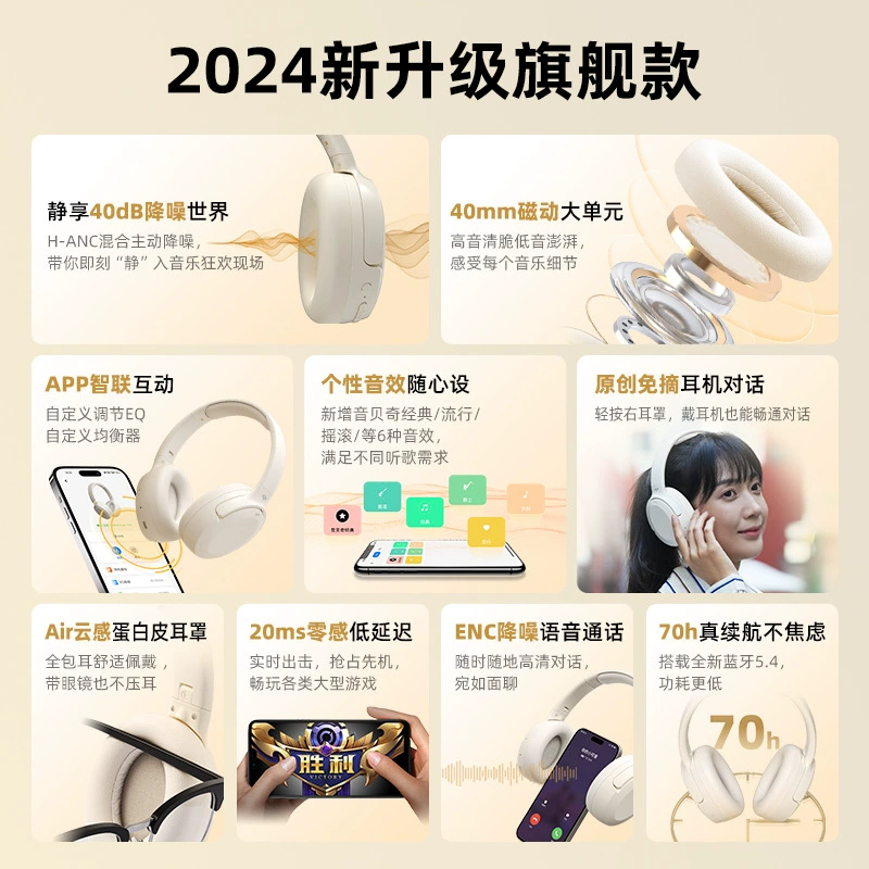 Yinbeic Free1Pro активное шумоподавление, накладные наушники, беспроводные Bluetooth, проводная гарнитура для компьютера, шумоподавление