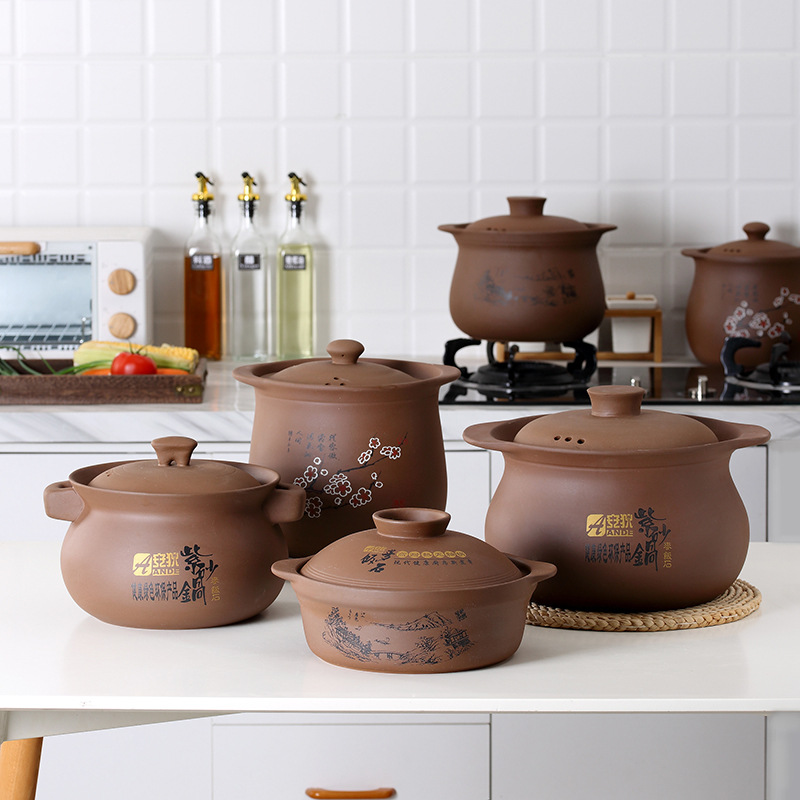 Zisha Clay Pot for Cooking Soup at Home, Sand Pot Stew Pot, Open Fire High Temperature Ceramic Soup Pot, Old Style Clay Pot for Restaurants and Commercial Use