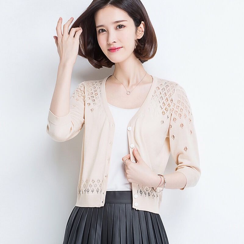 防晒开衫吊带内搭薄款针织开衫女镂空韩版短款防晒衣百搭冰丝外套