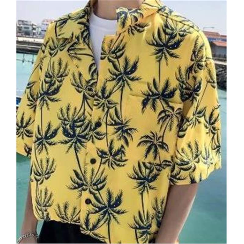 ins超人気花柄シャツレトロ香港風シック半袖ビーチバケーションハワイアンフラワーシャツカップル同じスタイル|undefined