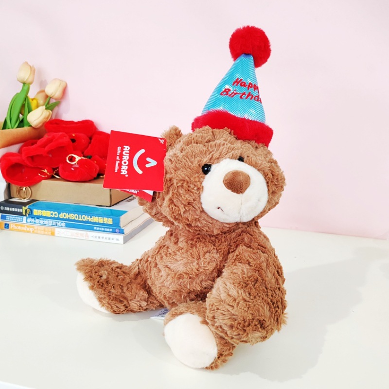 Caja de regalo, muñeca de oso con sombrero, muñeca de oso de peluche, juguetes de peluche, flores, regalos de cumpleaños para chicas, transfronterizos