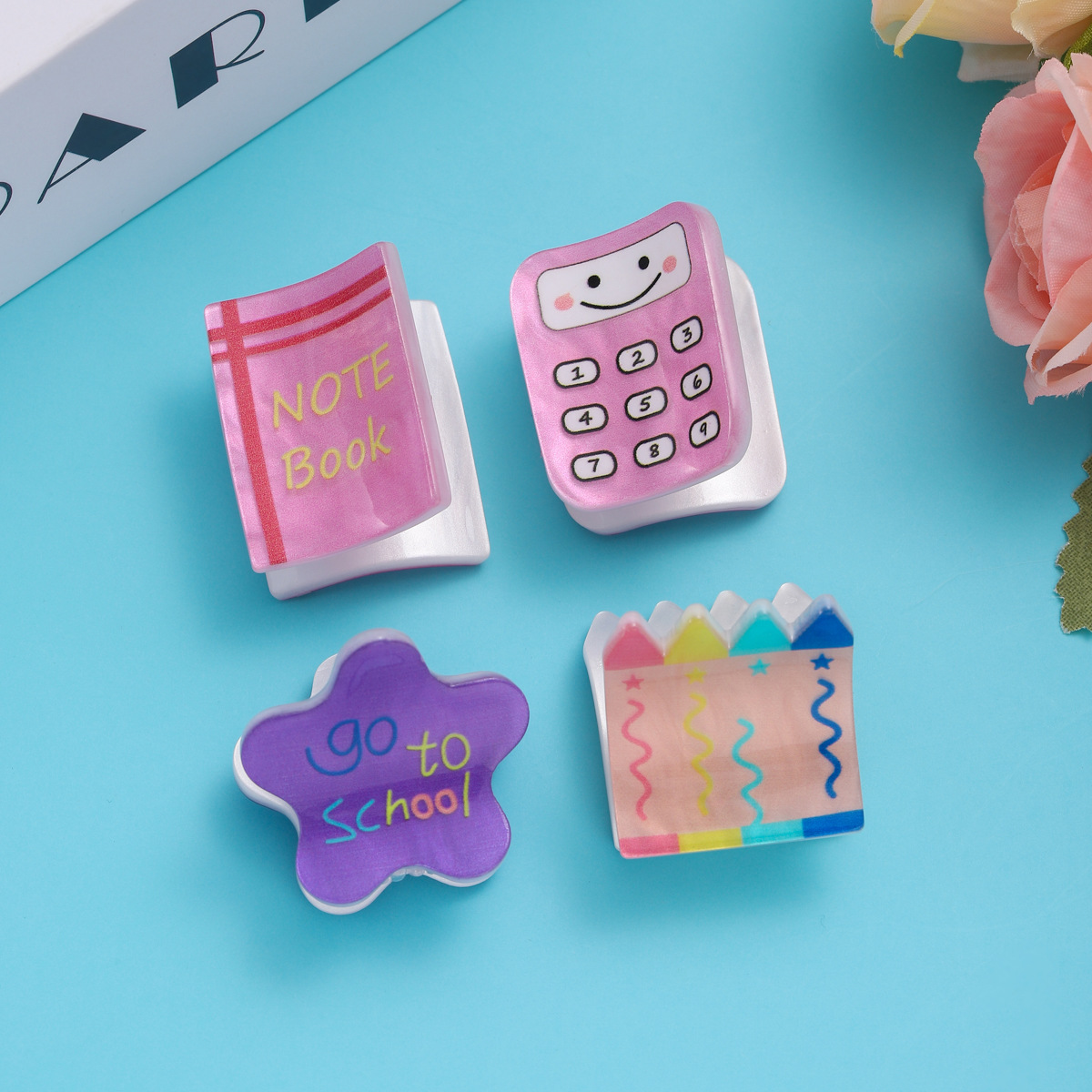 跨境新款返校季抓夹书本计算机发夹创意可爱前额刘海夹开学季发饰