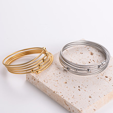 HY简约男女通用304不锈钢电镀18k金多层2mm弹力电缆威亚线手镯