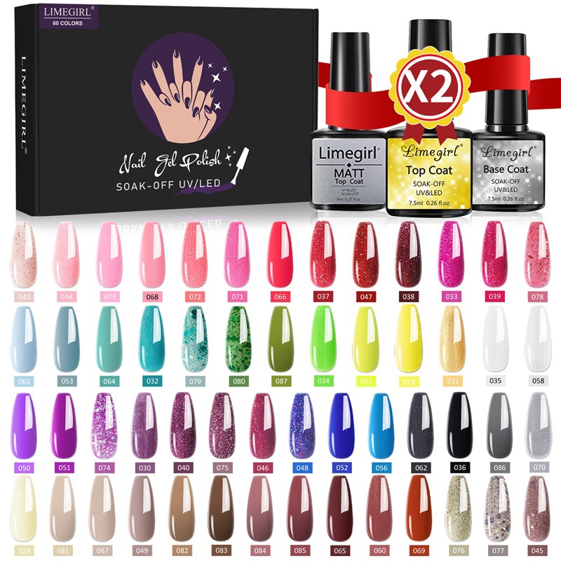 Amazon-Juego de pegamento funcional para manicura, 60 colores, pegamento de fototerapia extraíble, sello sin lavado, pegamento de base de sello esmerilado