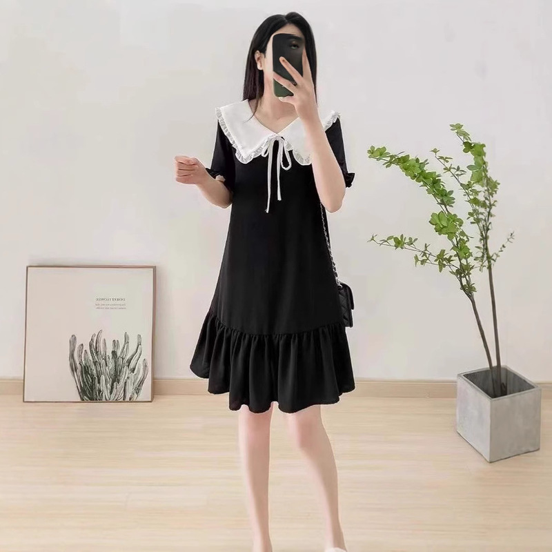 2024 New Doll Collar Black dress Loose Slimming Fashion Meat Covering Short Sleeve Small Dress 2024 New Doll Collar Black dress Loose Slimming Fashion Meat Covering Short Sleeve Small Dress