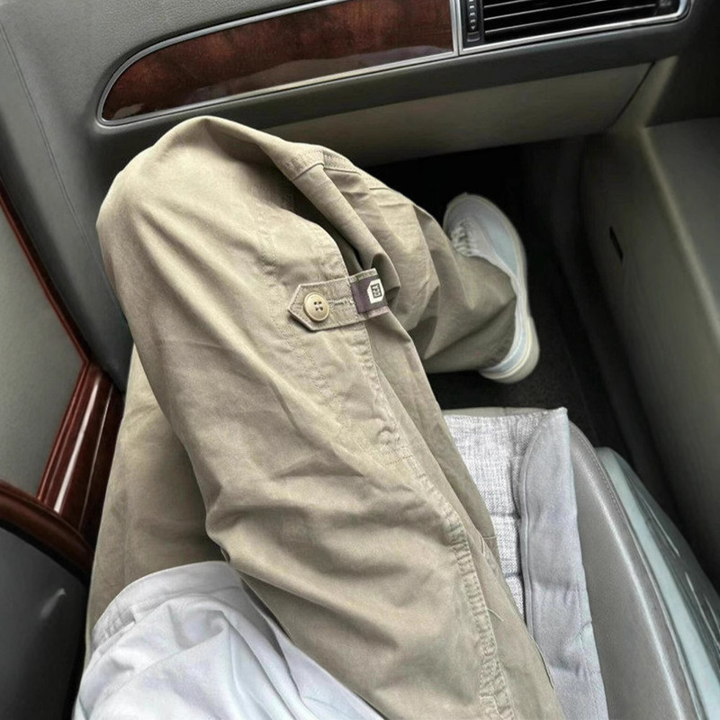 khaki Ins Pants American Functional Logging Crowd Pants Men's Trendy Brand High Street Loose Straight Pants Autumn and Summer
