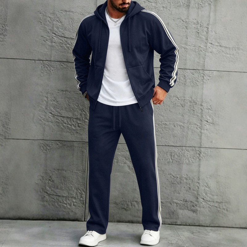 2026 Early Spring New Men's Cross-Border Hot-Selling American-Style Sports Solid Color Striped Hooded Sweatshirt and Straight-Leg Sweatpants Set 2026 Early Spring New Men's Cross-Border Hot-Selling American-Style Sports Solid Color Striped Hooded Sweatshirt and Straight-Leg Sweatpants Set