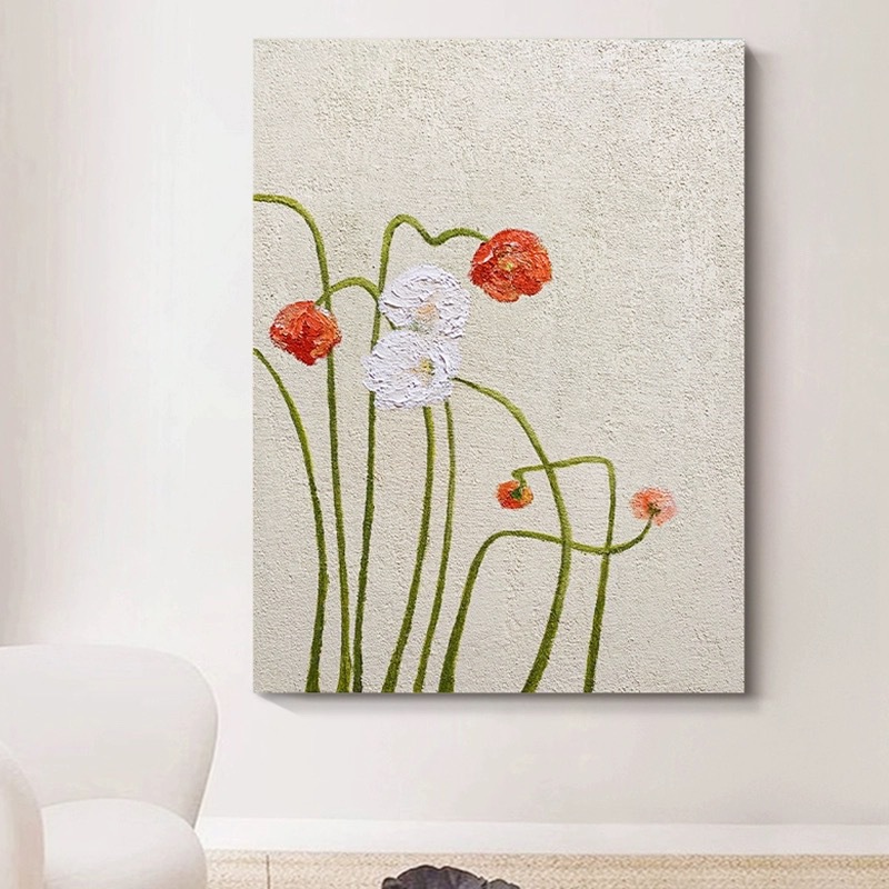 Scandinavian Cream Style Log Style Flower Custom Hand-Painted Texture Painting Entrance Aisle Corridor Hanging Painting Decorative Painting