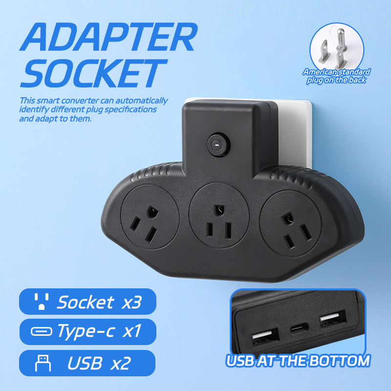 Suministro transfronterizo estándar 110V conector de convertidor USB + tipo-c conector de carga rápida extensión de conector negro