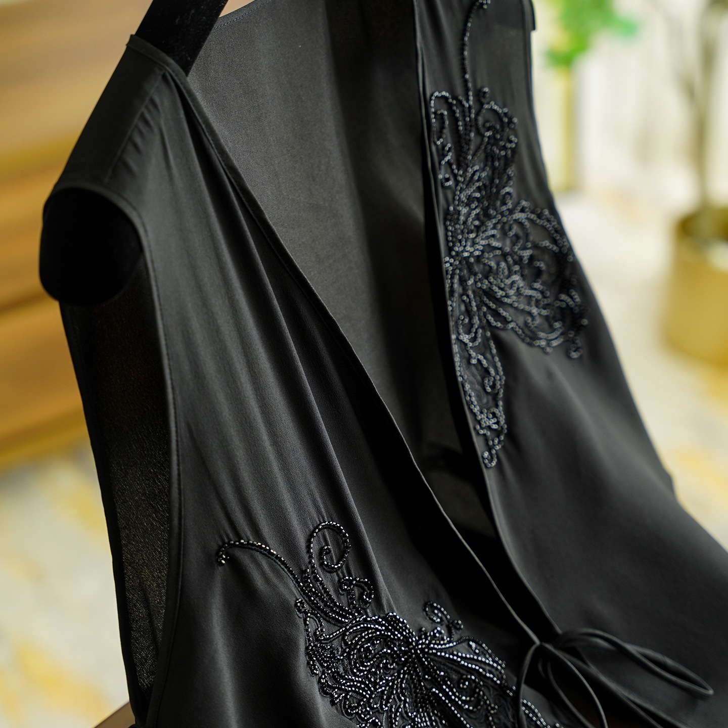 Heavy Beaded Silk Organza Slightly See-Through Vest for Women Summer 062 #