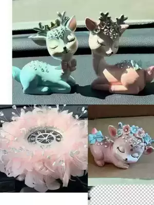 Floral Deer Car Ornament with – Car ornaments - 2-large-1-small-pink-crystal-bead-feather-cushion