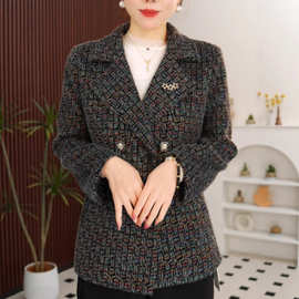 中老年人秋装女妈妈装短款毛呢外套60岁奶奶装老人衣服一件代发