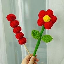 送你一朵小红花毛线手工编织单支花束新年三八妇女节创意礼品成品