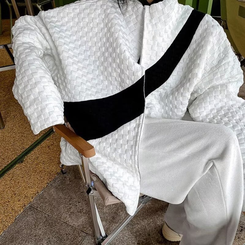 华夫格拉链卫衣立领外套上衣男女欧美高街嘻哈潮牌春秋棒球服