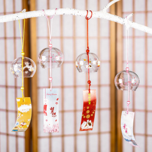 Japanese-style Cute Cherry Blossom Glass Wind Bell Home Door Hanging Decoration Creative Birthday Gift Car Pendant Decoration Wholesale