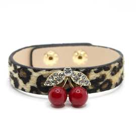 热销时尚马毛手环 欧美流行百搭樱桃手链 潮豹纹皮革手镯饰品