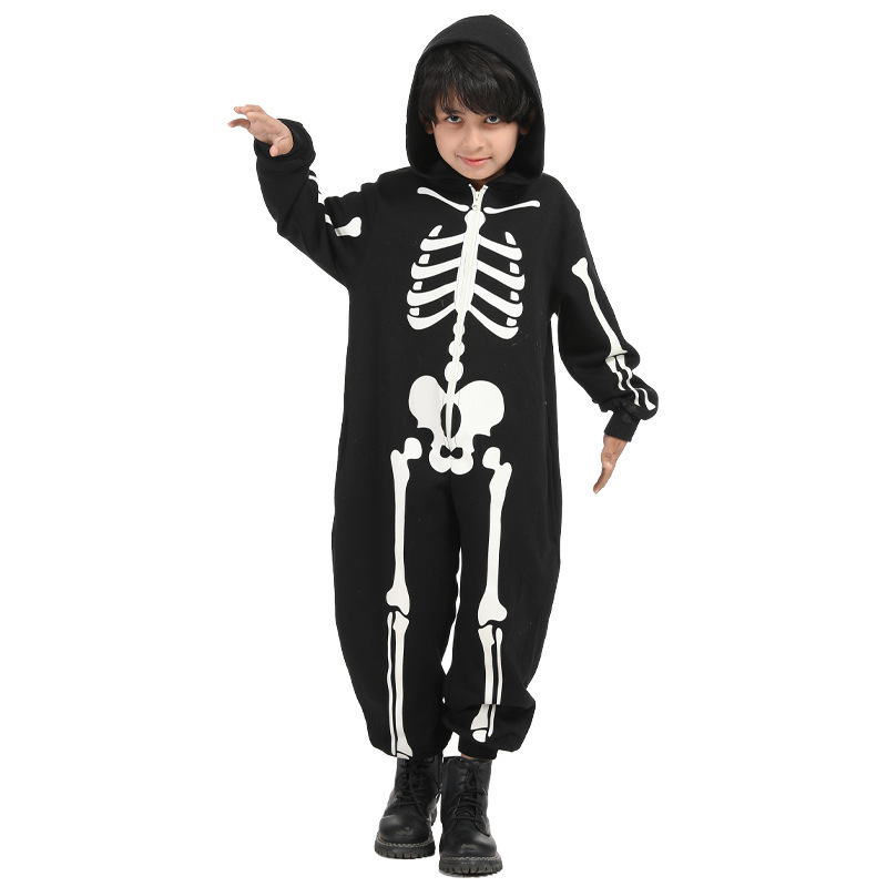 クロスボーダーハロウィン子供大人の衣装男性と女性のスカルコスチュームプロムパーティー怖いかわいいパターンの衣装|undefined