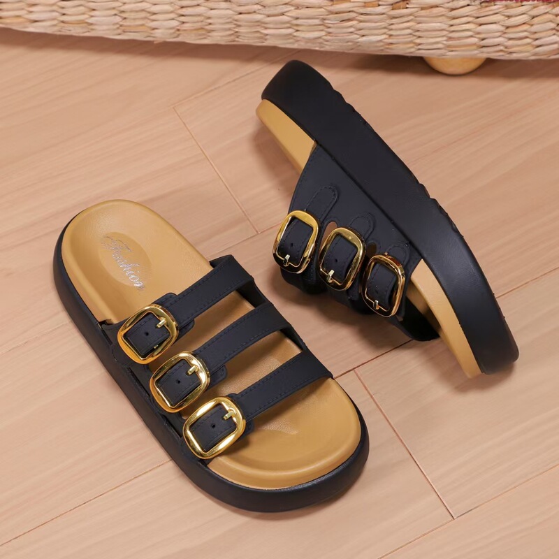 Sandals for Women's Summer Outer Wear, High-Bottom 2024 New Fashion, Versatile, Soft-Soled, Niche Buckles, Thick-Soled Flip-Flops