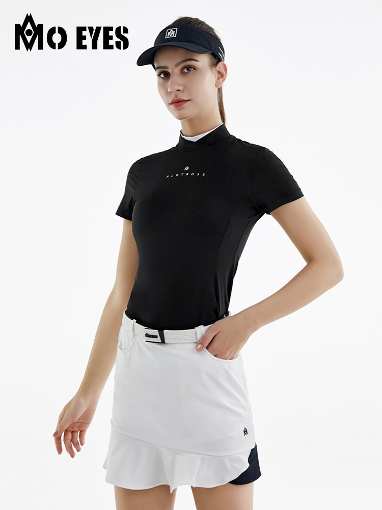 Áo thun nữ tay ngắn co giãn dây kéo sau lưng thể thao golf — M23YF013-Áo màu trắng, M23YF012-Áo màu đen, M23YF012-Áo màu trắng, M23QZ002-Váy ngắn màu trắng