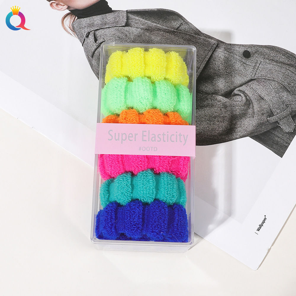 Banda para el cabello anillo de toalla elástico alto banda para el cabello sin costuras gran cabeza gruesa cuerda en caja banda de goma Simple color caramelo verano