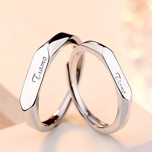 Wholesale S925 sterling silver diamond-shaped couple rings, a pair of Korean style light luxury simple glossy opening engraving men's and women's rings