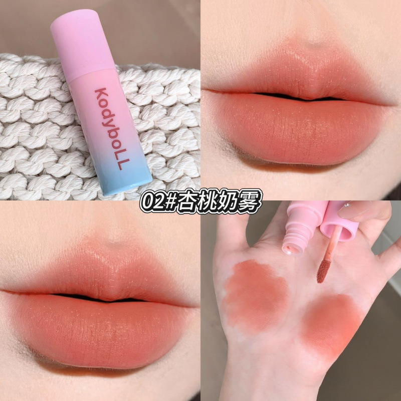 Kodyboll esmalte labial de niebla suave, mate, blanco, seco, color natural, lipstick.