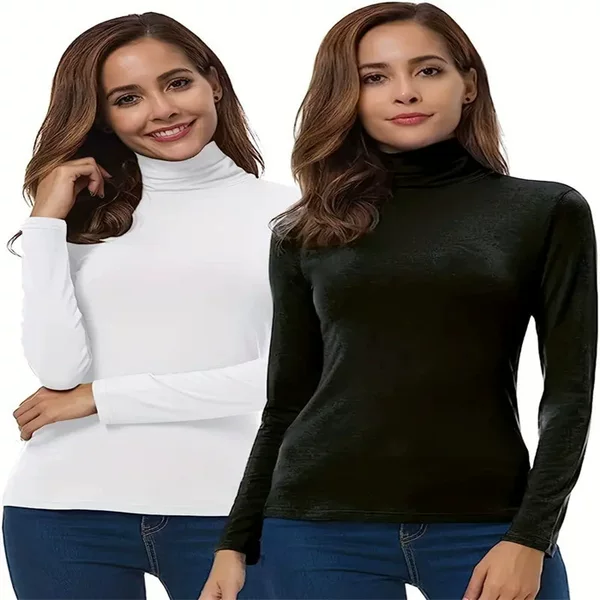 2024 New Cross-Border European and American Amazon Export Pure Color Turtleneck Tops Spring and Autum Casual Long-Sleeved Tops
