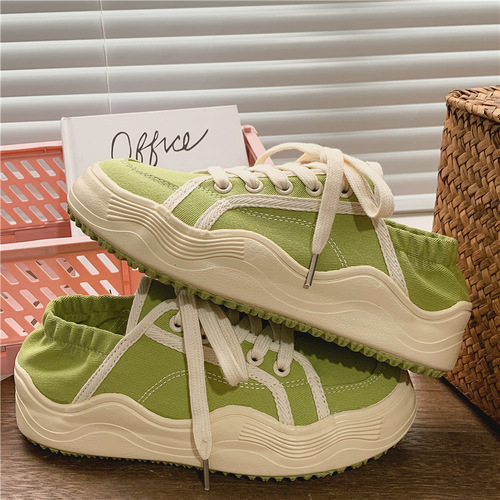  Summer Breathable Two-Wear Canvas Shoes for Women Korean Style Low-top Lazy Half-Drag Small White Shoes Wave Sole Women's Shoes