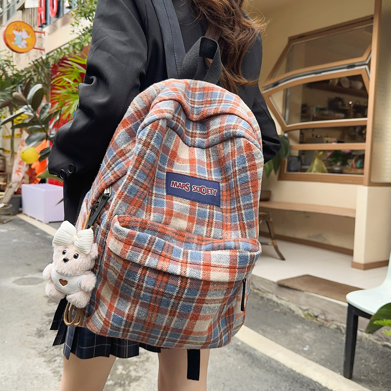 Retro Plaid Junior High School Student Schoolbag Female Fashion Large Capacity Computer Travel Backpack High School Student Backpack Trendy