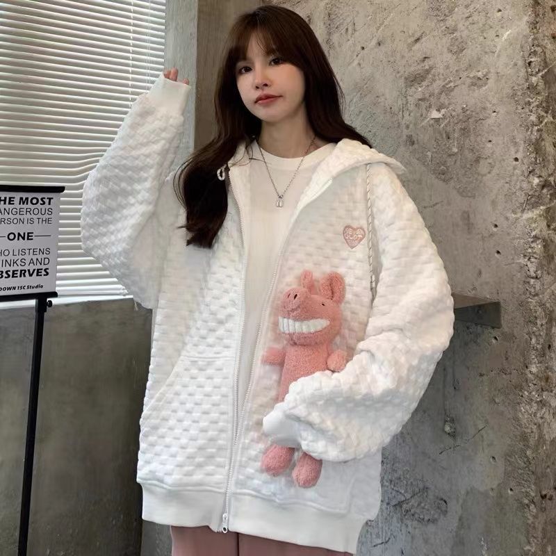 High Street hihop Waffle Amor suéter de las mujeres la primavera y el otoño sueltos ins viento perezoso estudiante delgado más tamaño abrigo