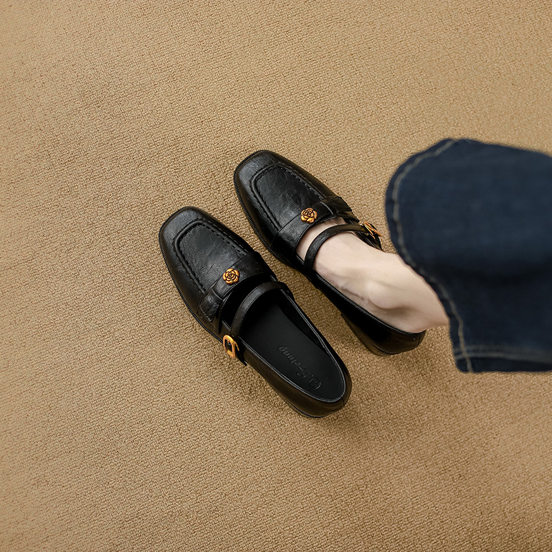Soft Model~Soft Leather Vintage Mary Jane Women's With A Buckle Strap, Loafers, Mid-heel Soft-soled French-style Single_vogvips.com