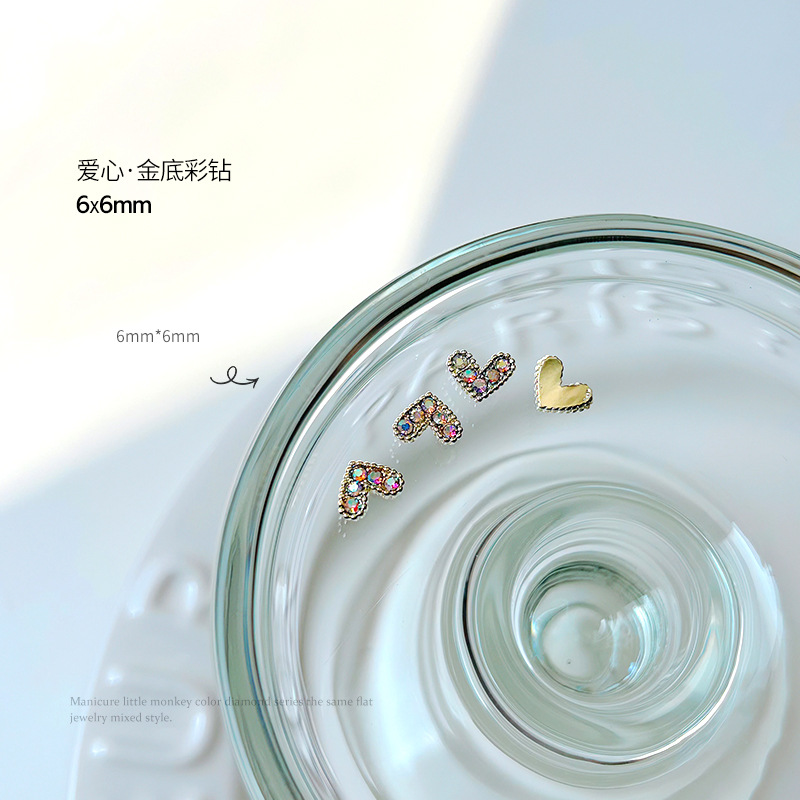 Celebridad en línea y2g Milenio chica caliente amor de uñas diamante perla joyería nail edge metal textura melocotón corazón diamante aleación