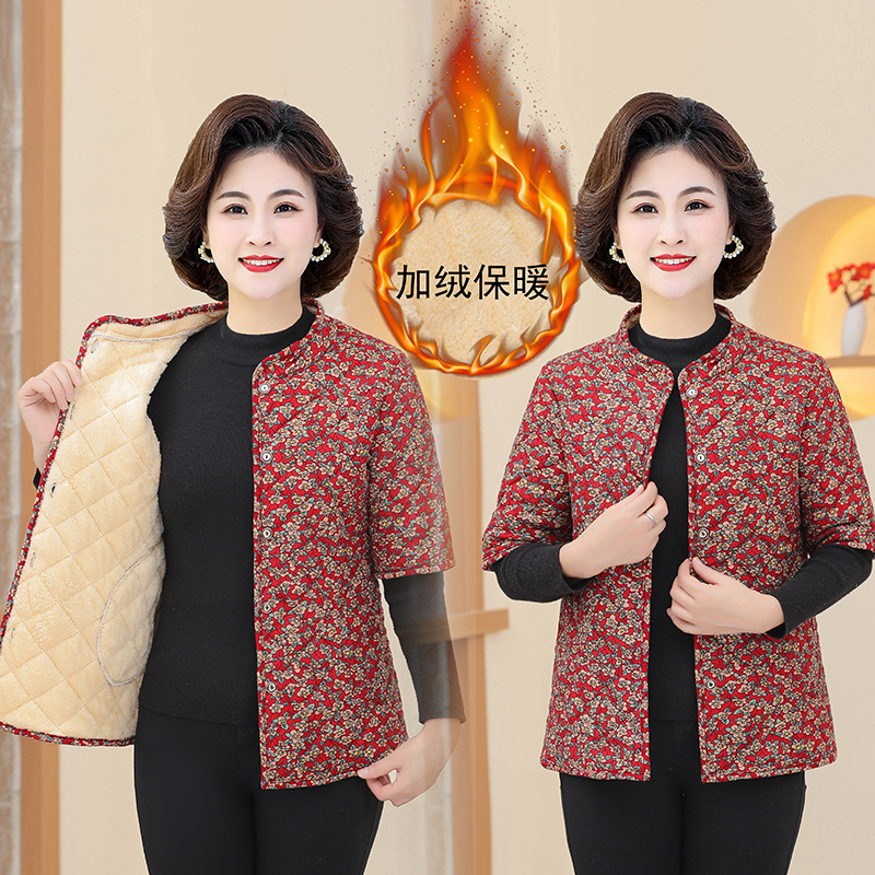 中老年人秋冬棉马甲女加绒加厚奶奶款短袖棉衣服妈妈保暖坎肩棉袄