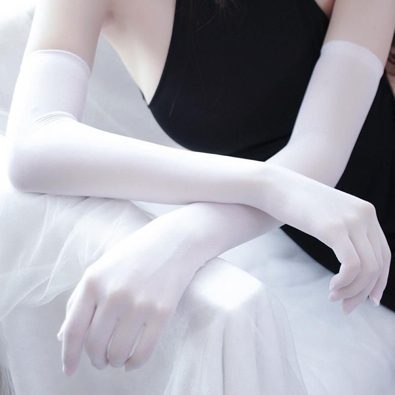 Ultra-Thin Five-Finger Seamless Anti-Snag Long Transparent Stockings Gloves, Elegant Sun Protection White Silk, Sexy Couple Hot Style