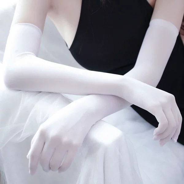 Ultra-Thin Five-Finger Seamless Anti-Snag Long Transparent Stockings Gloves, Elegant Sun Protection White Silk, Sexy Couple Hot Style
