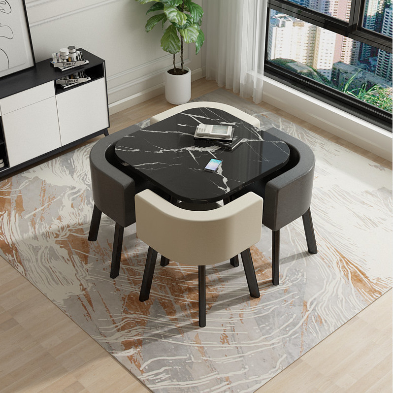 Black square table+four chair leather chairs (color remarks)