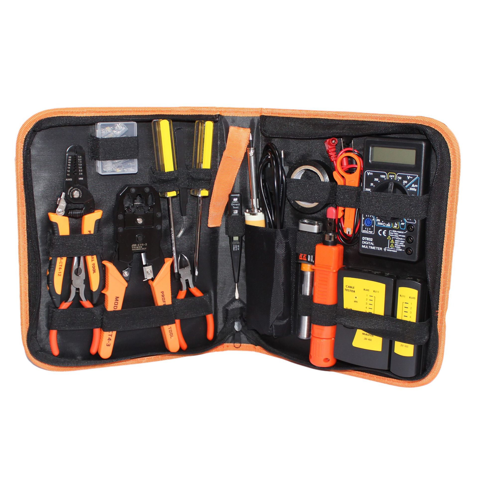 网络维护工具组合套装 JM-P15网络布线工程工具套包 寻线仪压线钳