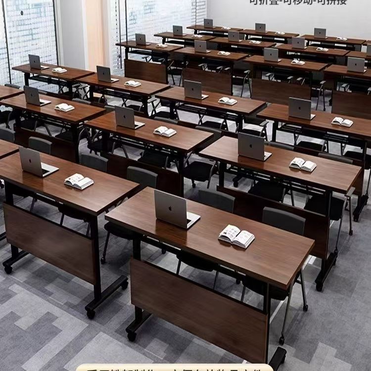 Folding Conference Table, Removable Splicing Long Table, Simple Wheeled Multi-Functional Desk, Training Desk and Chair Combination