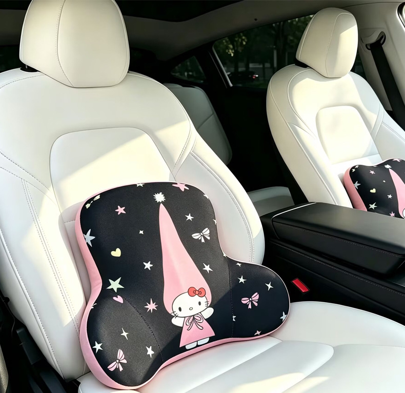 Car cushion headrest neck pillow, cute cartoon female car interior cushion, memory foam lumbar support pillow, waist cushion