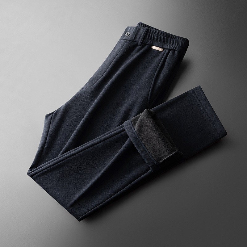 Invierno de lana cálida gruesa lana de oveja mezcla de lana para hombre suelta de mediana edad papá pantalones de hombre