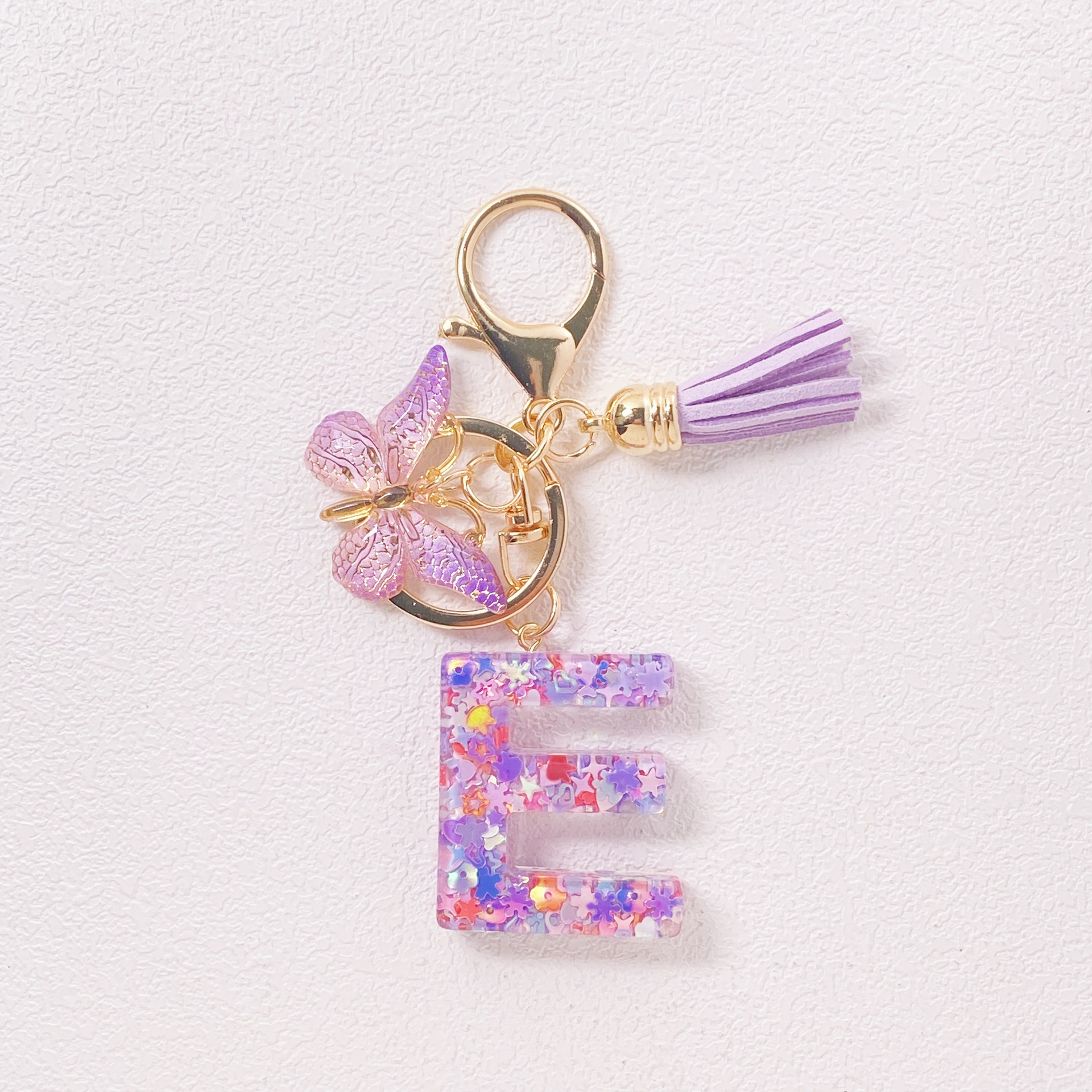 20g Weight Sequins Inlay Material Keychain Classification Daily Occasion Epoxy Material Letter, Butterfly Pattern Women's Gender Sweet Style Purple Color Letter Butterfly Keychain Epoxy Sequins Women's Sweet Keychain 6