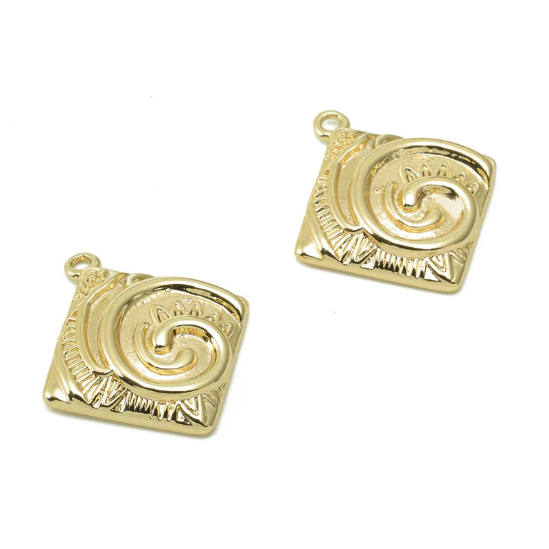 Cross-Border Square Vortex Pendant 18K Gold Plated Retro Fossil Texture Earrings Necklace Jewelry Pendant-Rgp5400