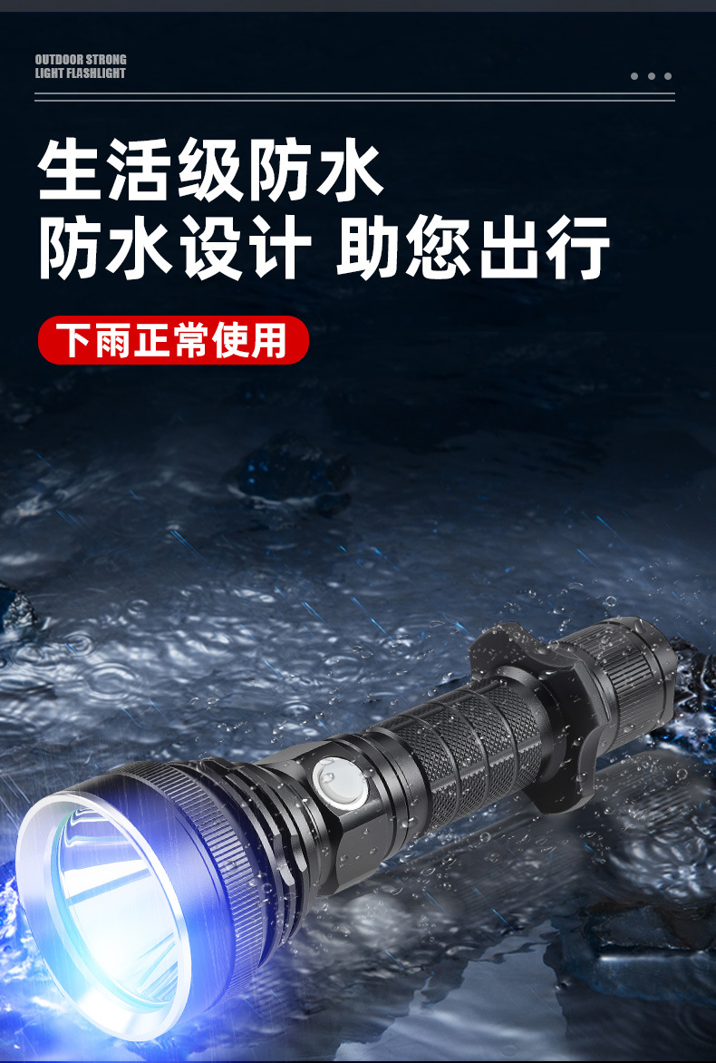 Cross-Border Yellow Light T20 Strong Light Flashlight Type-C Charging Aluminum Light Cup Fixed Focus Long-Range Aluminum Alloy Outdoor Lighting