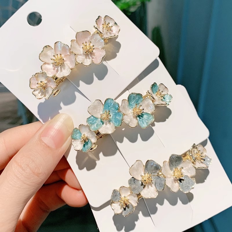 Aceite que gotea flor clip de primavera tocado Cabeza trasera femenina clip superior transfronterizo de alta gama temperamento francés Luz de lujo diseño horquilla