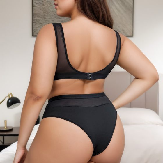 Amazon new black plus size bra suit Europe and the United States plus size has steel ring solid color underwear manufacturers wholesale