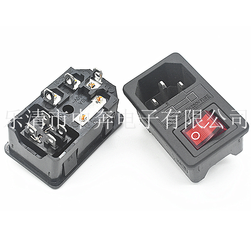 AC电源插座带灯带保险丝品字卡式插座设备三合一电源插座机箱插座