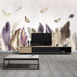 8d立体浮雕电视背景墙壁画客厅沙发墙卧室北欧式现代简约羽毛墙纸