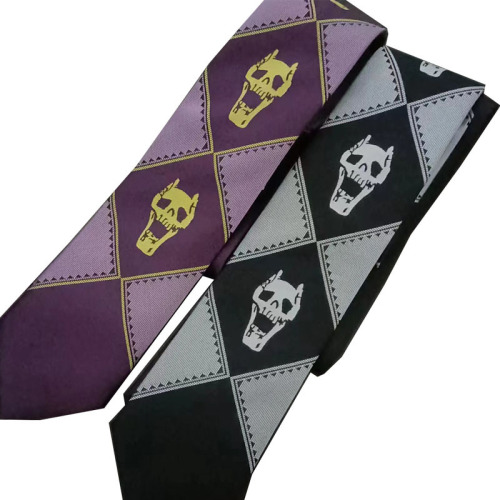 Anime JOJO tie Kira Yoshikage's Bizarre Adventure skull black purple green men's hand tie